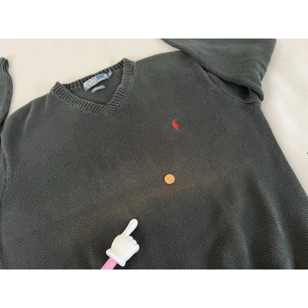 Vintage‎ Polo Ralph Lauren Knitted Sweater V-Neck Black Men's Size Medium